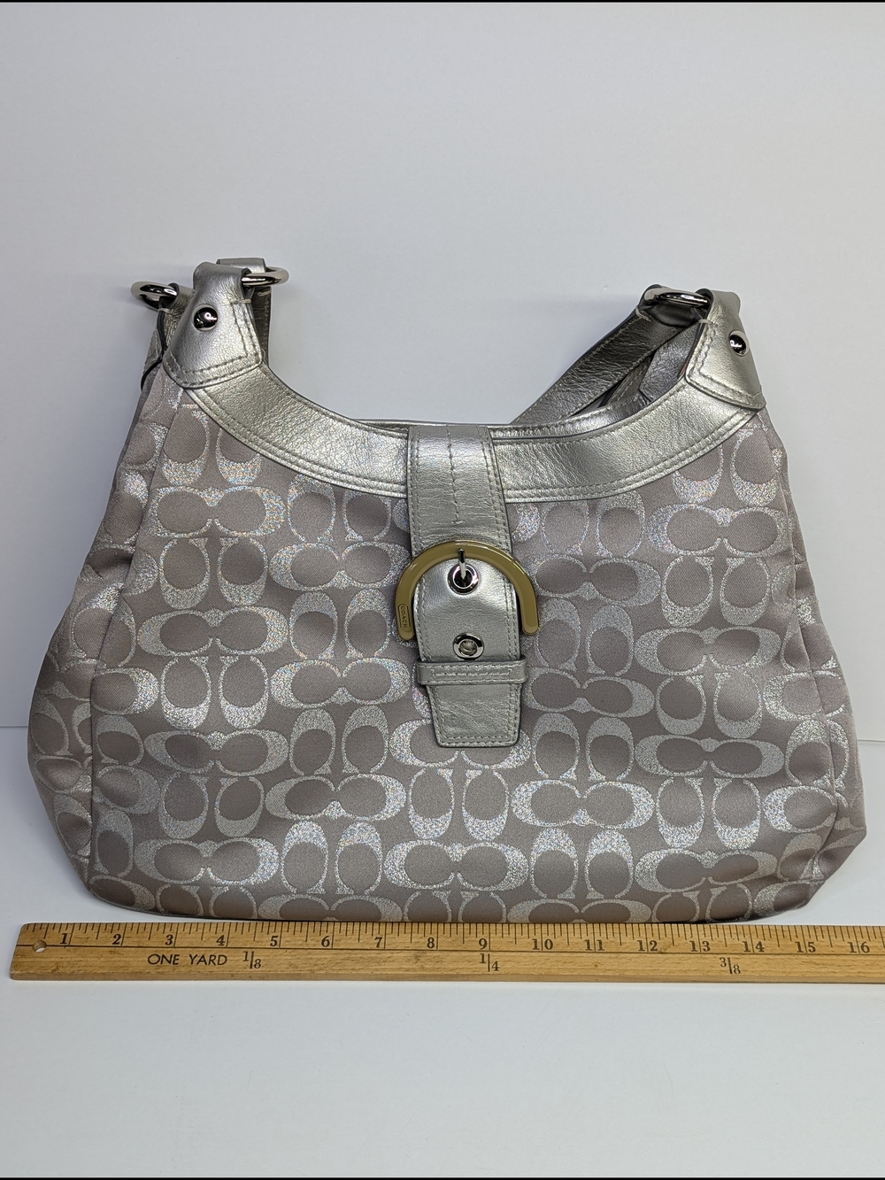 Coach Signature Gray / Silver Canvas / Leather Medium Soho Hobo Bag Purse F18909 - Picture 12 of 12